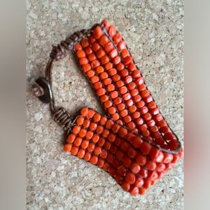 Orange🧡Coral Bead Flat Adjustable Bracelet